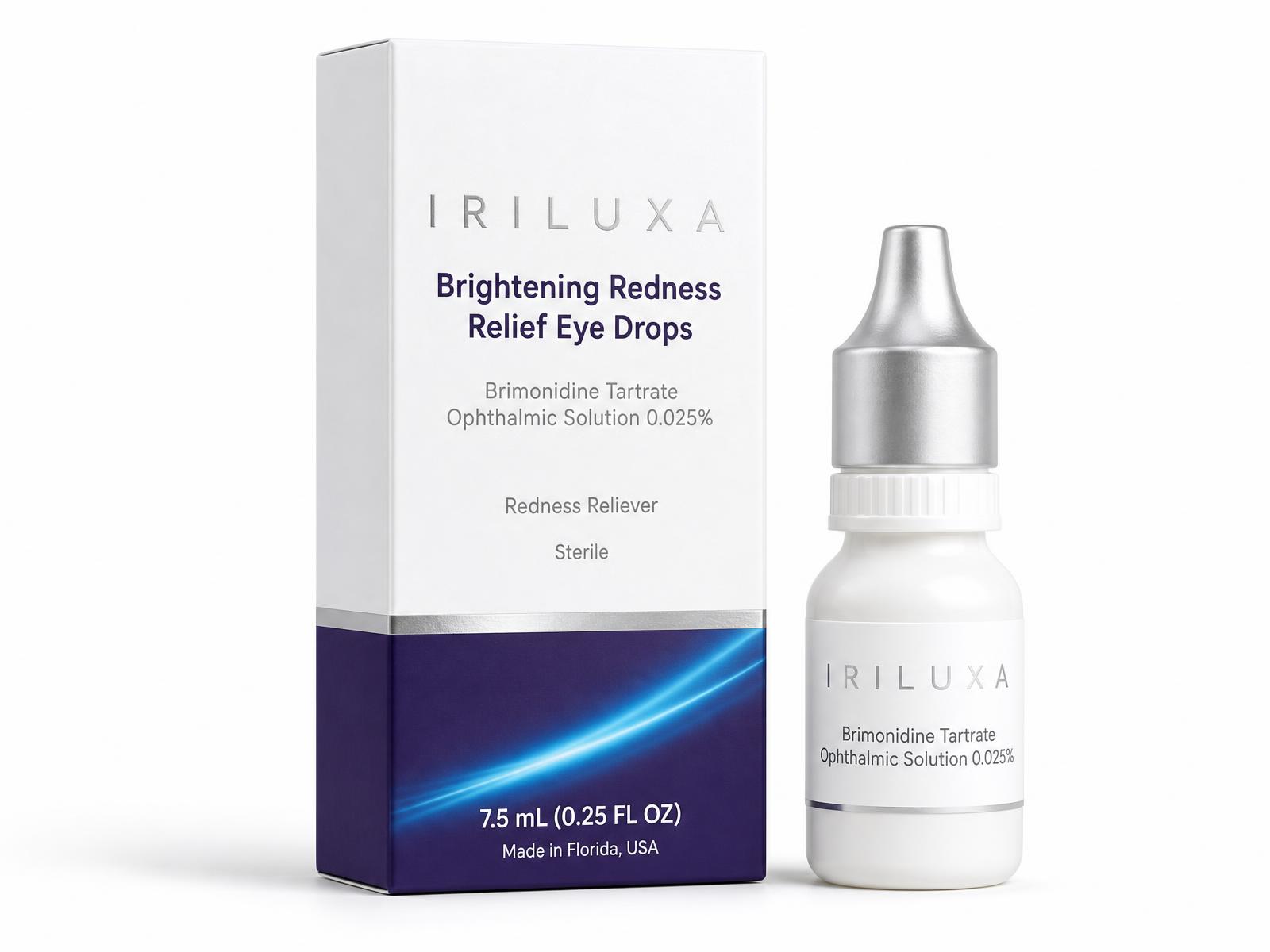IRILUXA carton beside its white dropper bottle on a white background